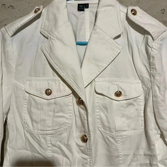 Lauren Ralph Lauren White Jacket Womens M Military Gold Buttons Pockets - Picture 2 of 9